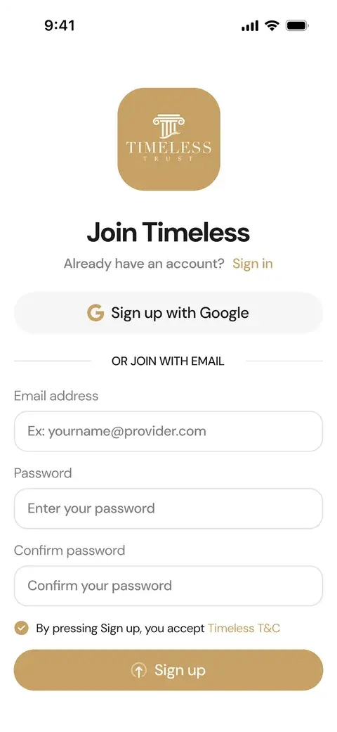 Create an account onboarding