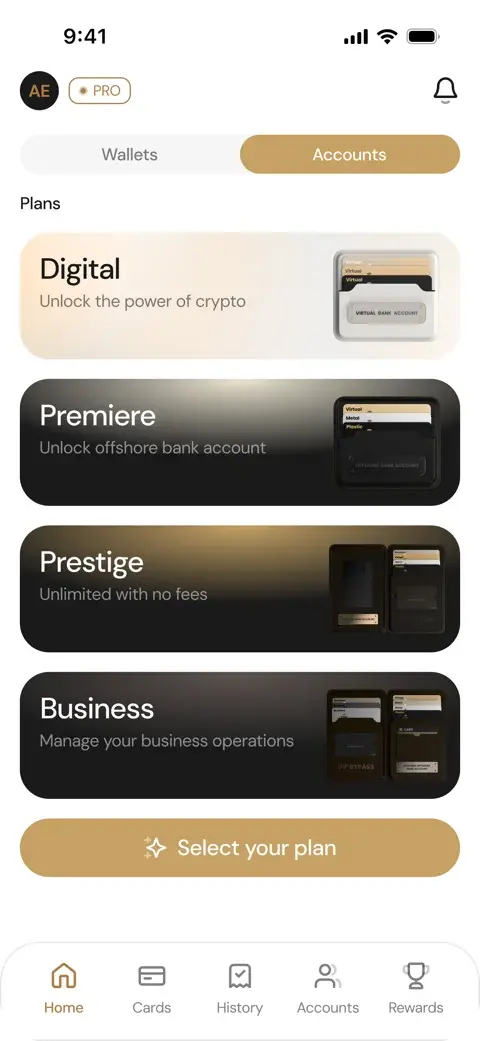 Select your plan screen