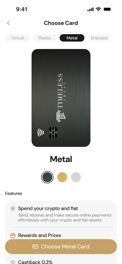Choose your card screen